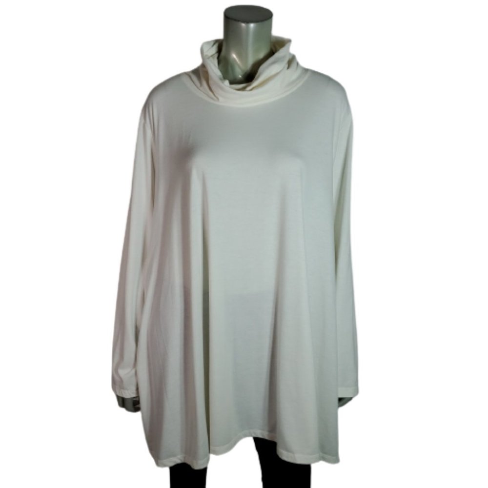 Catherines Top Plus Size 3X 26/28W Tunic Turtle Neck Relaxed Fit Stretch Ivory